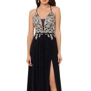 Betsy & Adam Womens Maxi Embelished Leg Slit Dress